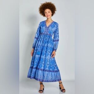 Bella Tu Long Sleeve Blue Paisley Maxi Dress Small